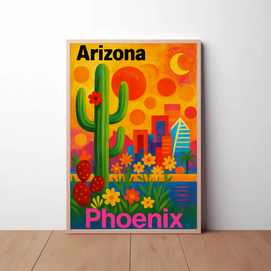 Arizona Phoenix Skyline Vintage Travel Poster Art