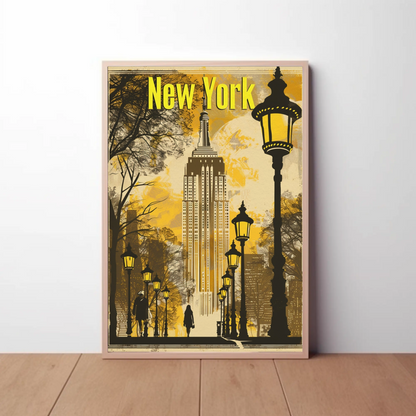 New York Yellow Lights Empire Autumn Vintage Travel Poster