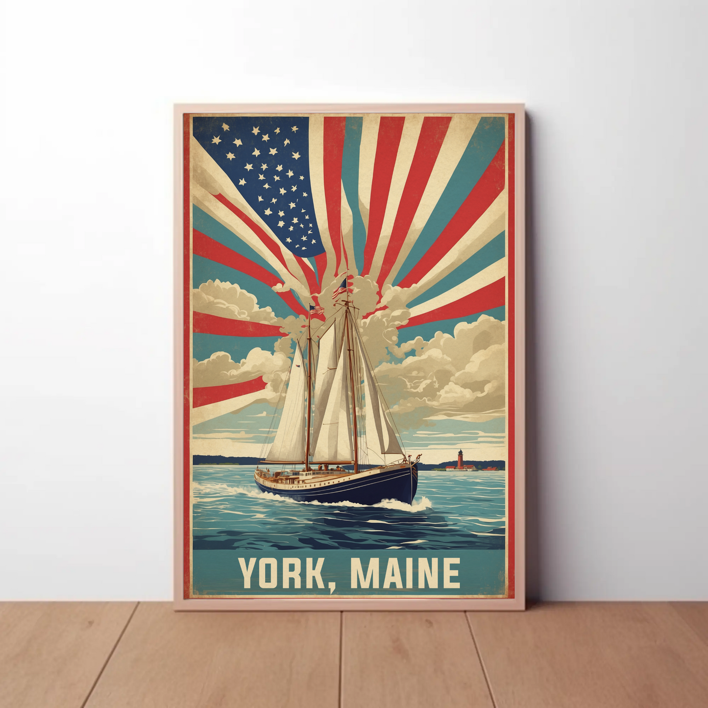York Maine Sailing Americana Vintage Travel Poster