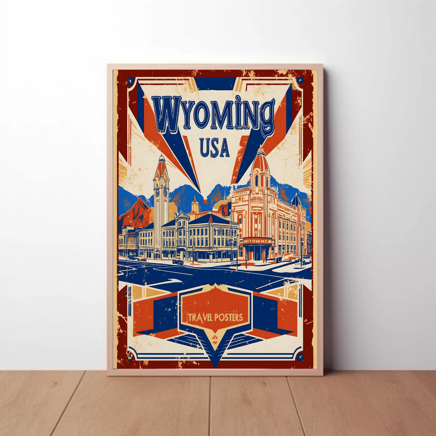 Wyoming USA Historic Main Street Vintage Travel Poster