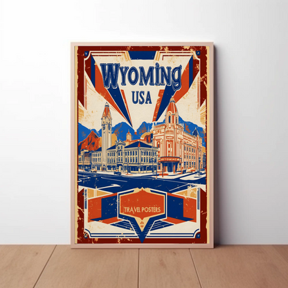 Wyoming USA Historic Main Street Vintage Travel Poster