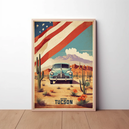 Tucson Arizona Classic Desert Drive Vintage Travel Poster