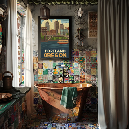 Portland Oregon Cityscape Vintage Poster