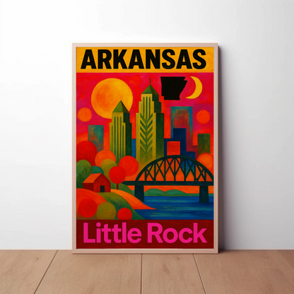Arkansas Little Rock Skyline Vintage Travel Poster Art