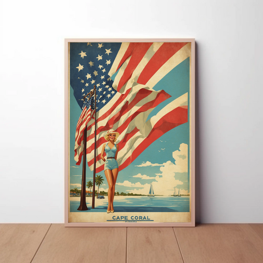 Cape Coral Florida American Pride Vintage Travel Poster
