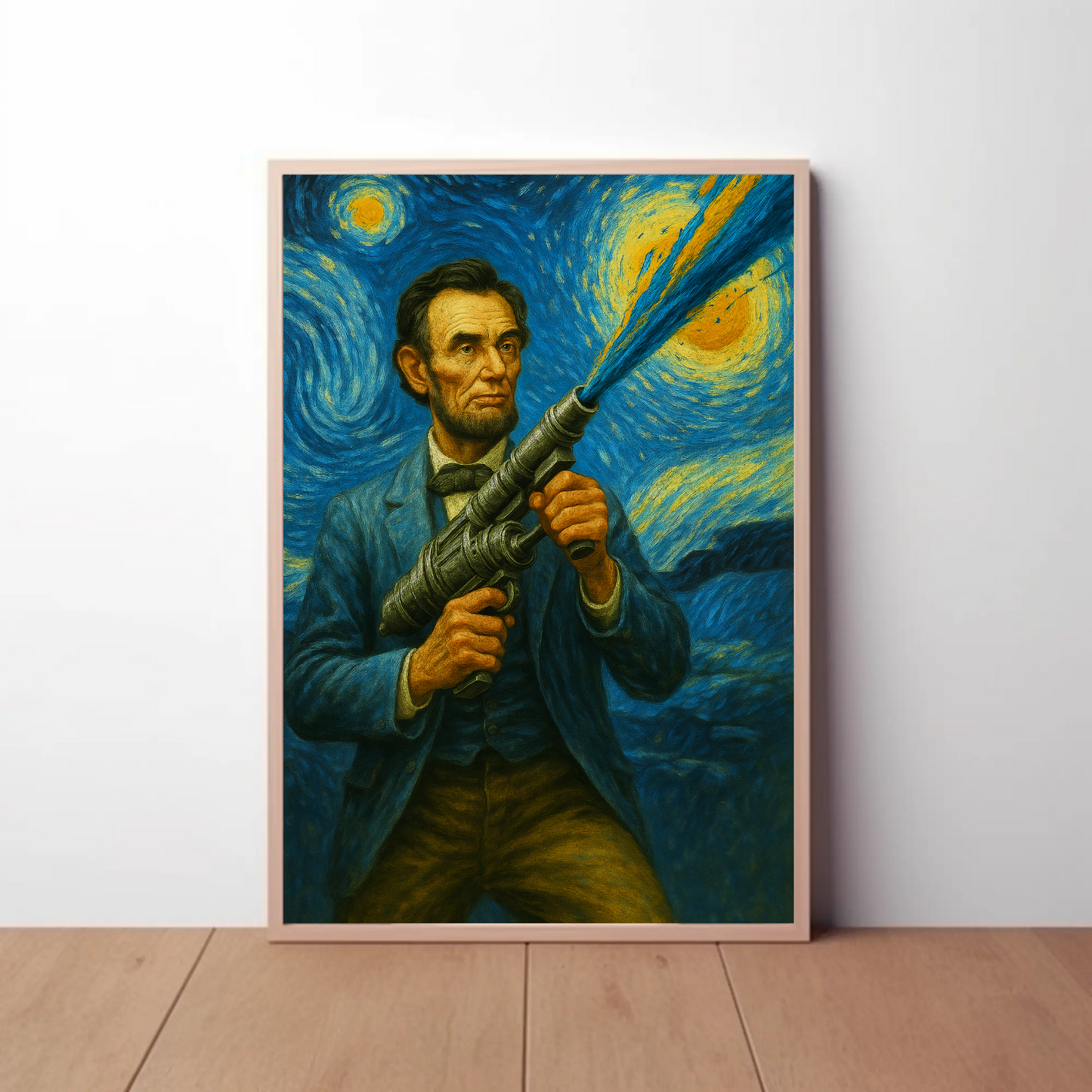 Abraham Lincoln Starry Night Fusion Sci-Fi Portrait Vintage Travel Poster