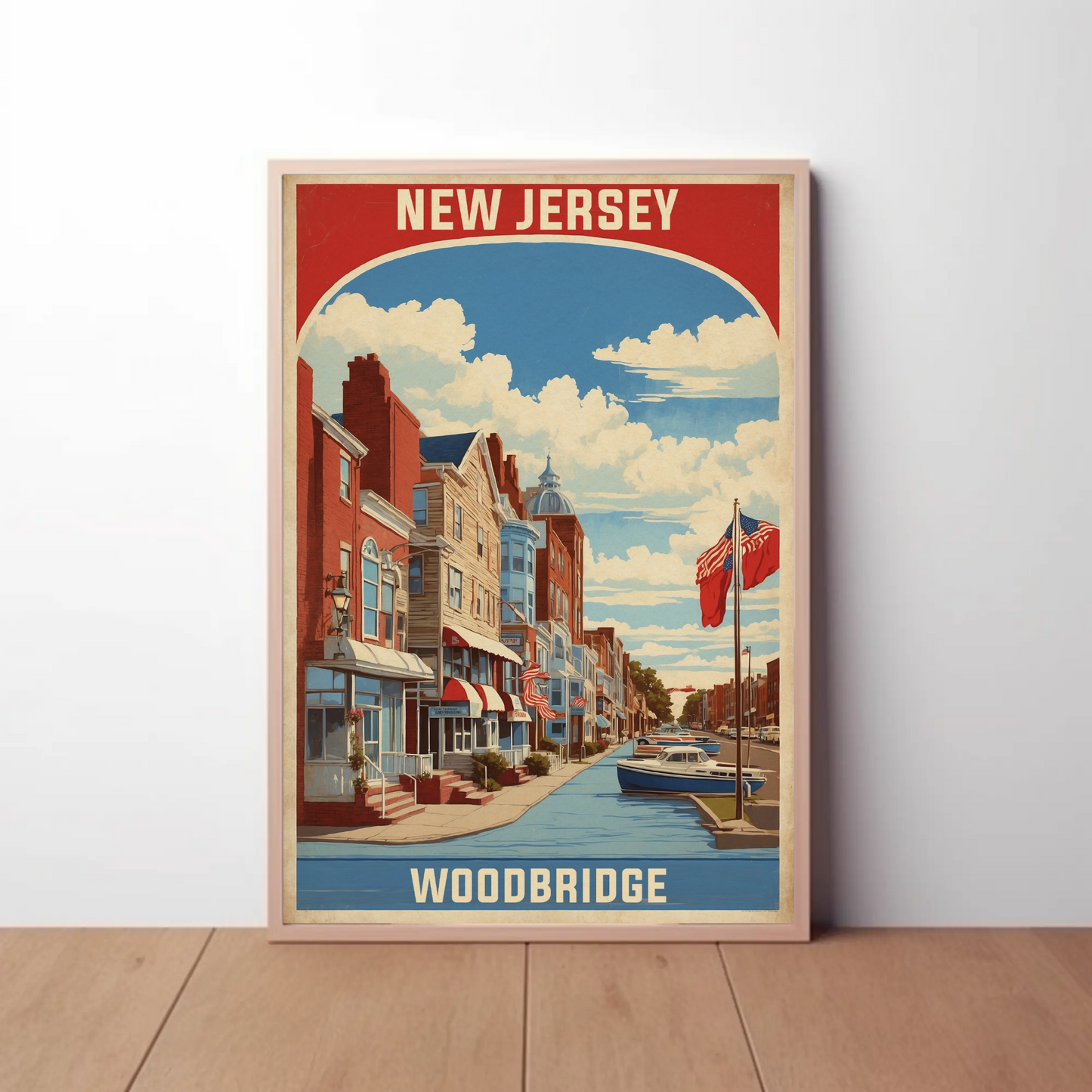 Woodbridge New Jersey Harbor Street View Vintage Travel Poster