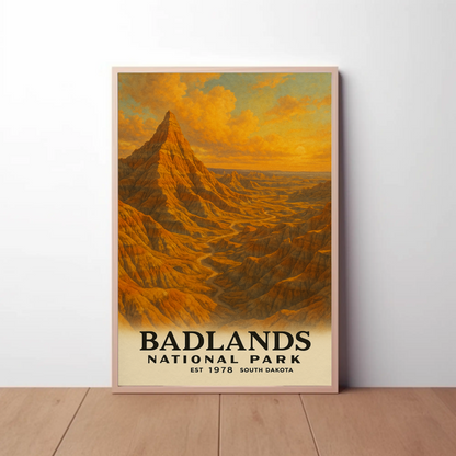 Badlands National Park South Dakota Painting Vintage Travel Poster