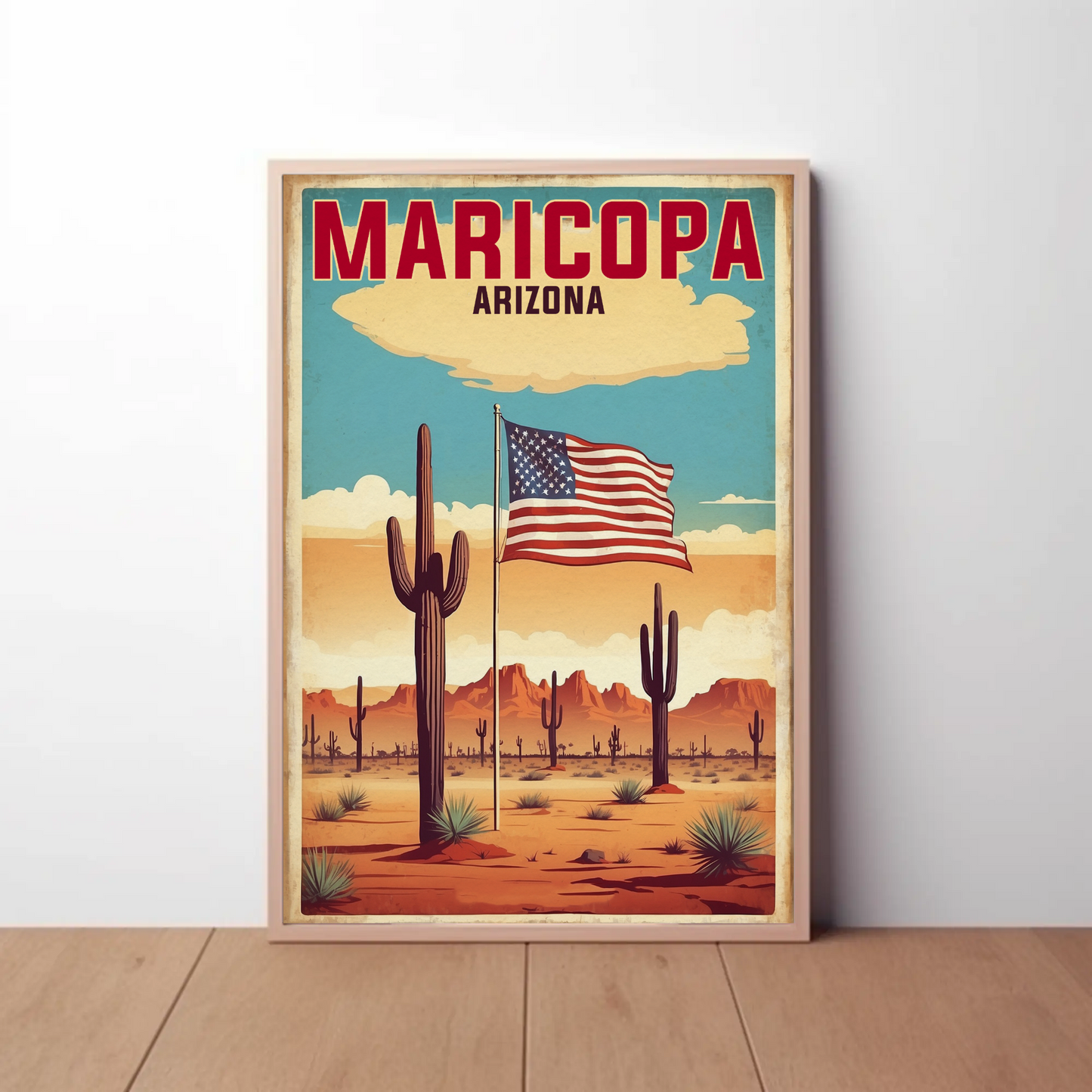 Maricopa Arizona Desert Flag Vintage Travel Poster