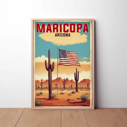 Maricopa Arizona Desert Flag Vintage Travel Poster