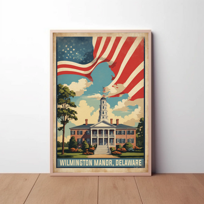 Wilmington Manor Delaware Capitol Flagscape Vintage Travel Poster