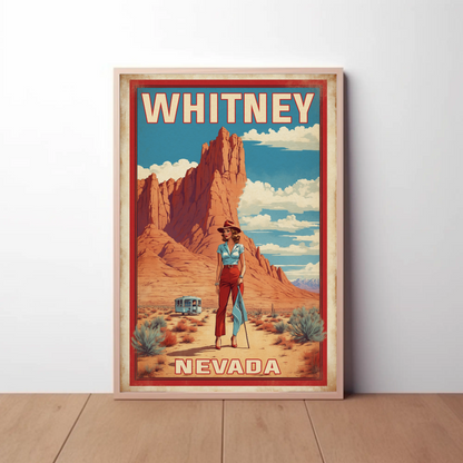 Whitney Nevada Desert Cowgirl Scene Vintage Travel Poster