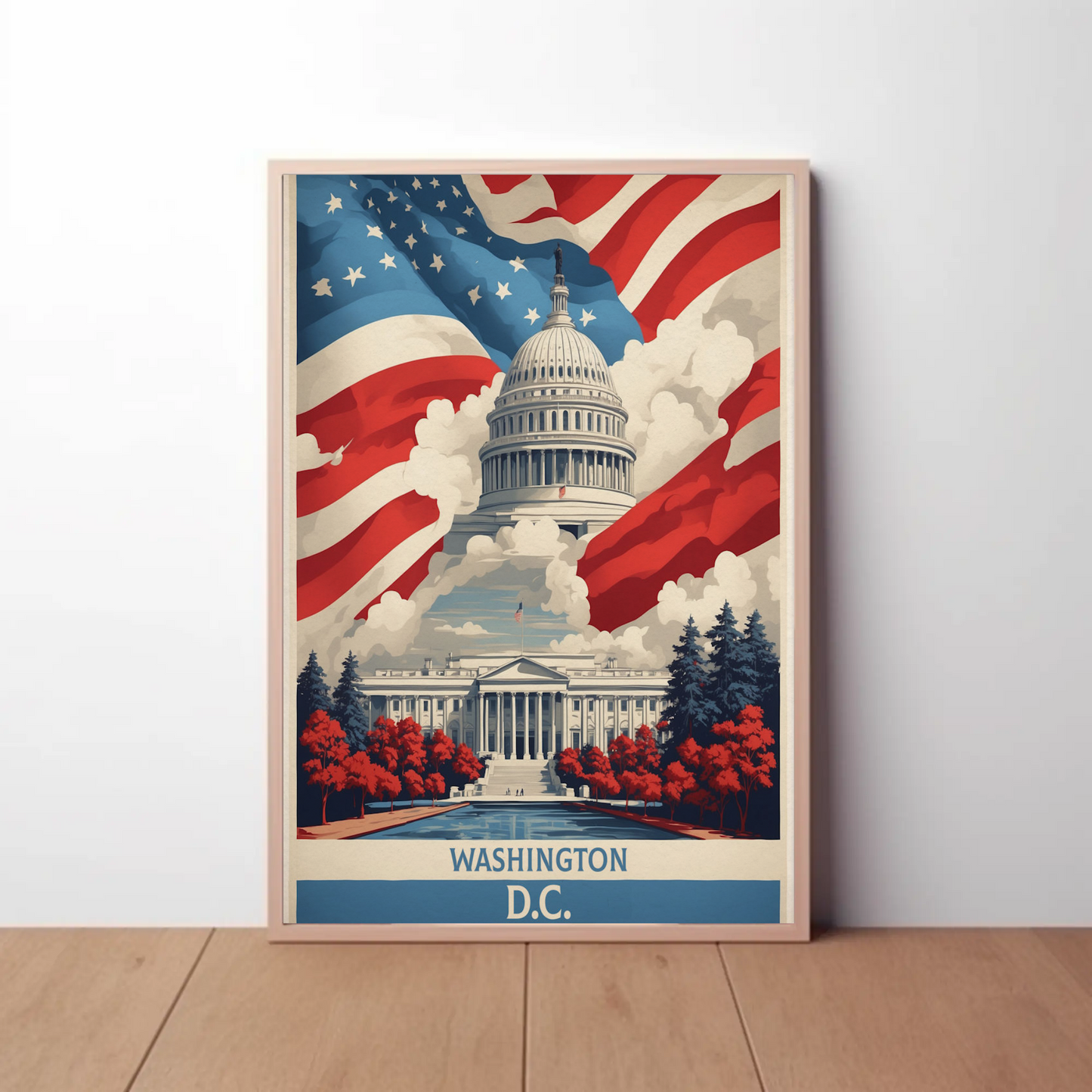 Washington D.C. Capitol Mountains Patriotic Vintage Travel Poster