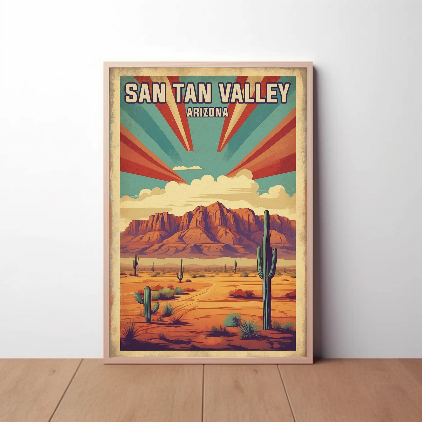 San Tan Valley Arizona Sunset Desert Vintage Travel Poster