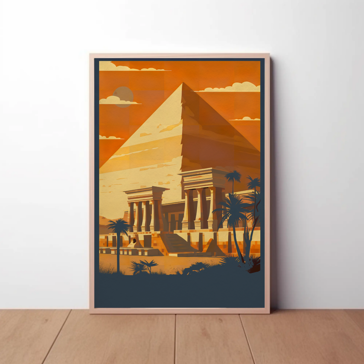 Egypt Pyramid Temple Palm Sunset Vintage Travel Poster