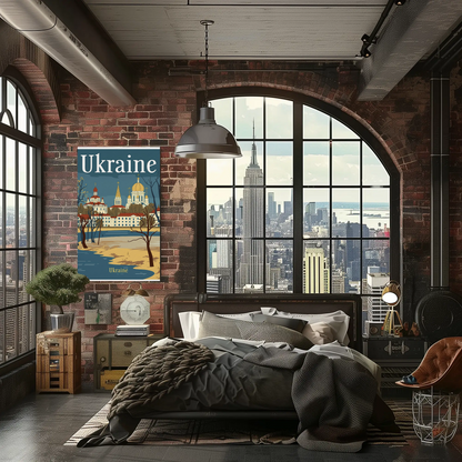 Ukraine Cityscape Vintage Poster