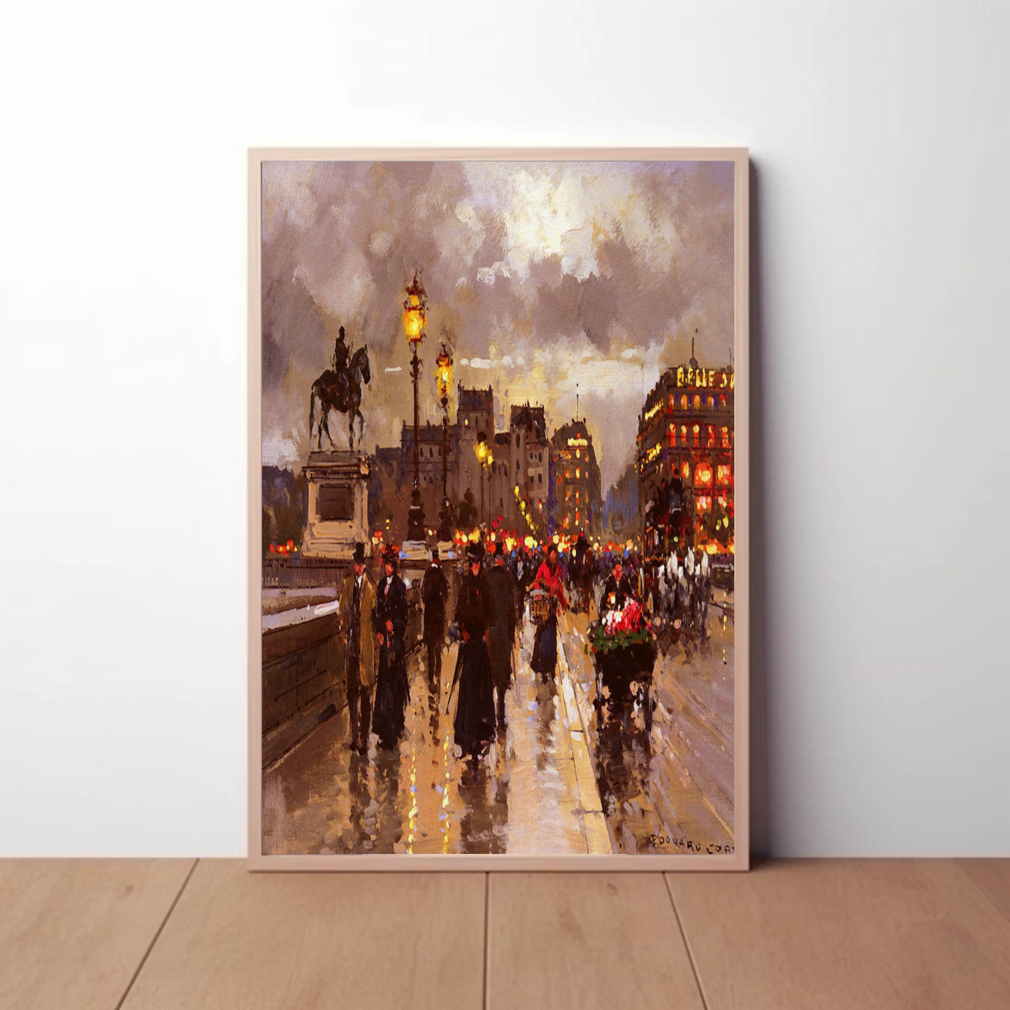 Paris Evening Streetlights Market Vintage Travel Poster