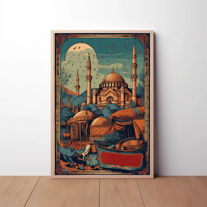 Sunlit Ottoman Mosque And Caravan Vintage Travel Poster