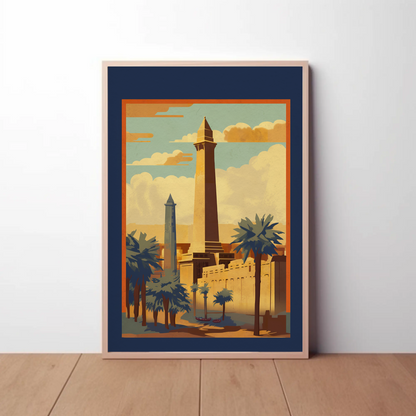 Egypt Obelisks Palm Trees Temples Vintage Travel Poster