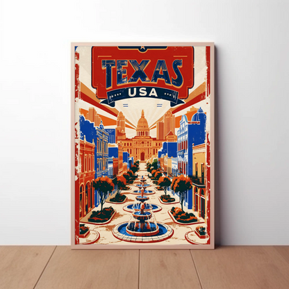 Texas USA Capitol Avenue Vintage Travel Poster