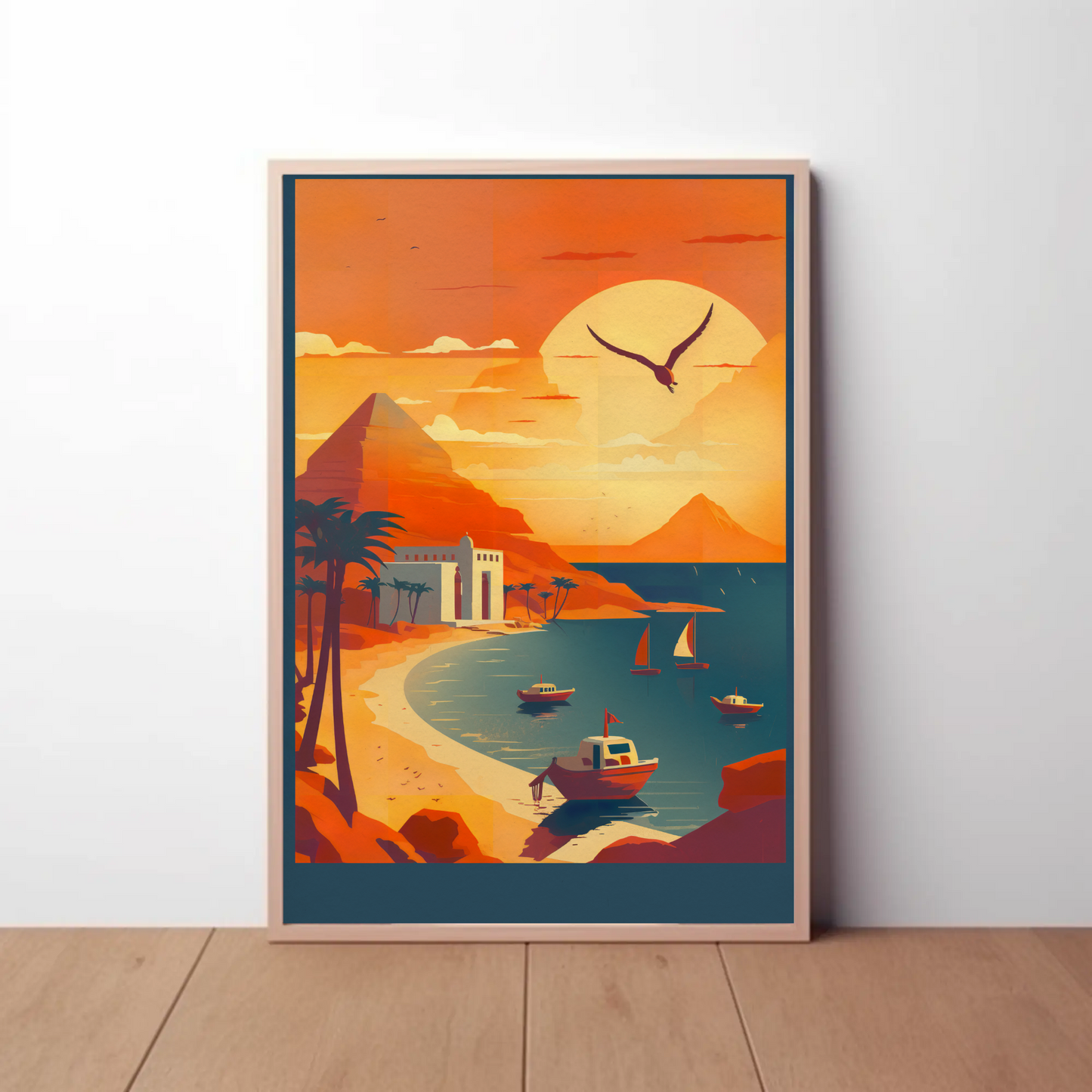 Coastal Egypt Boats And Temples Vintage Travel Poster