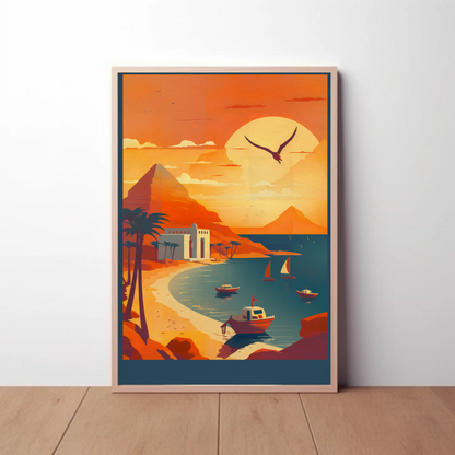 Coastal Egypt Boats And Temples Vintage Travel Poster