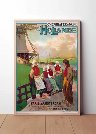 Paris To Amsterdam Windmills Costume Vintage Travel Poster