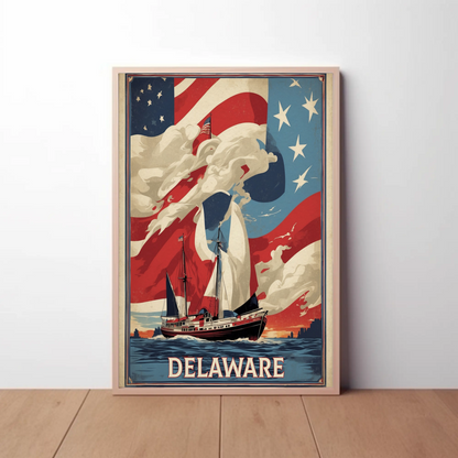 Delaware Sailboat Flag Sky Vintage Travel Poster