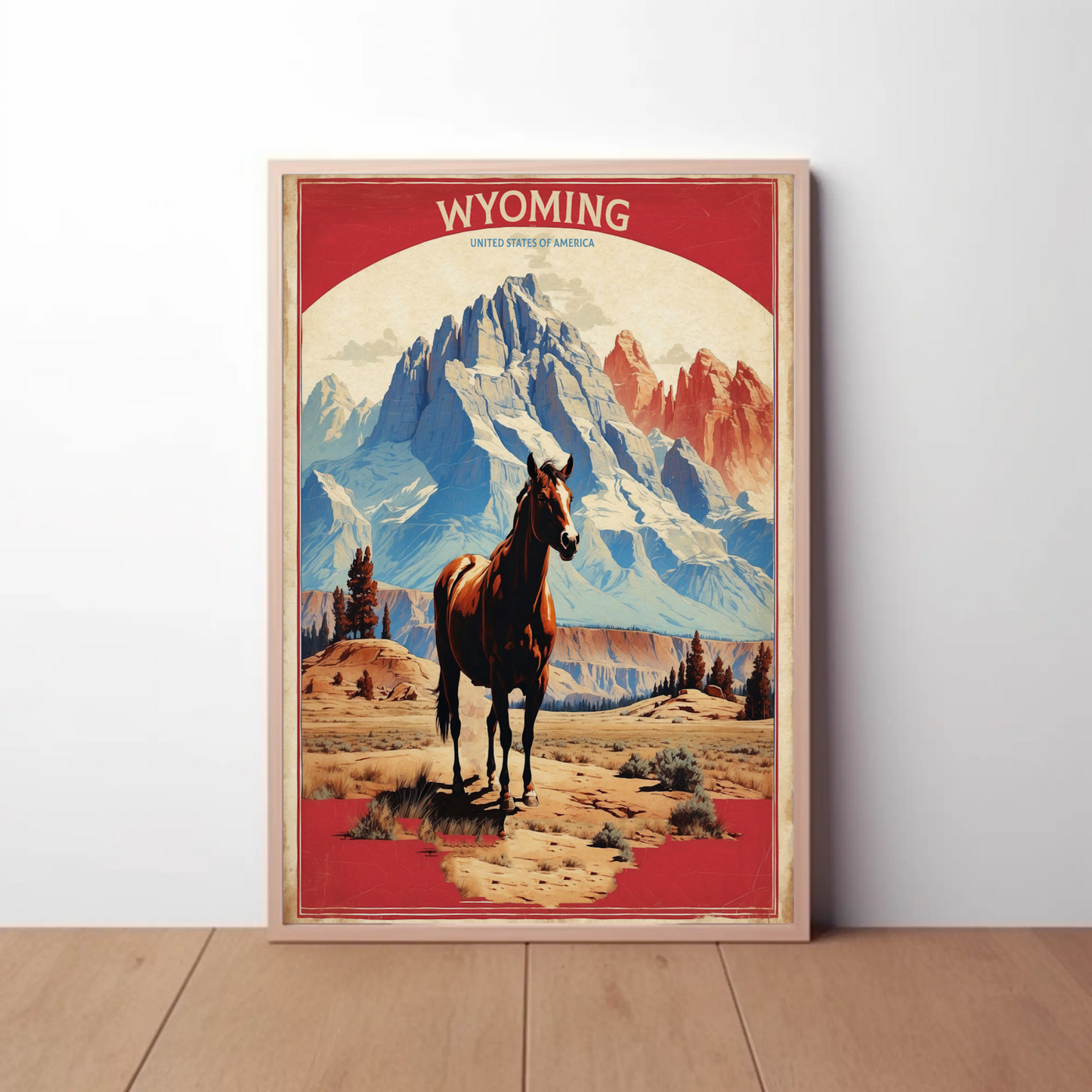Wyoming Horse Wilderness Mountains Western Vintage Travel Poster