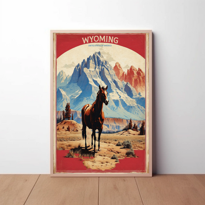 Wyoming Horse Wilderness Mountains Western Vintage Travel Poster