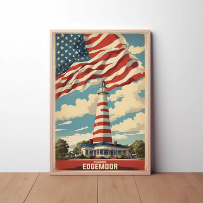 Edgemoor Delaware Lighthouse Pride Vintage Travel Poster