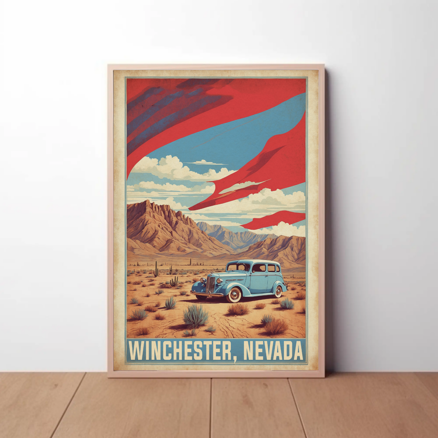 Winchester Nevada Desert Drive Scene Vintage Travel Poster