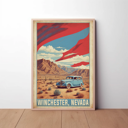 Winchester Nevada Desert Drive Scene Vintage Travel Poster