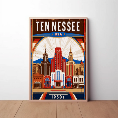 Tennessee USA 1950s Music City Skyline Travel Poster