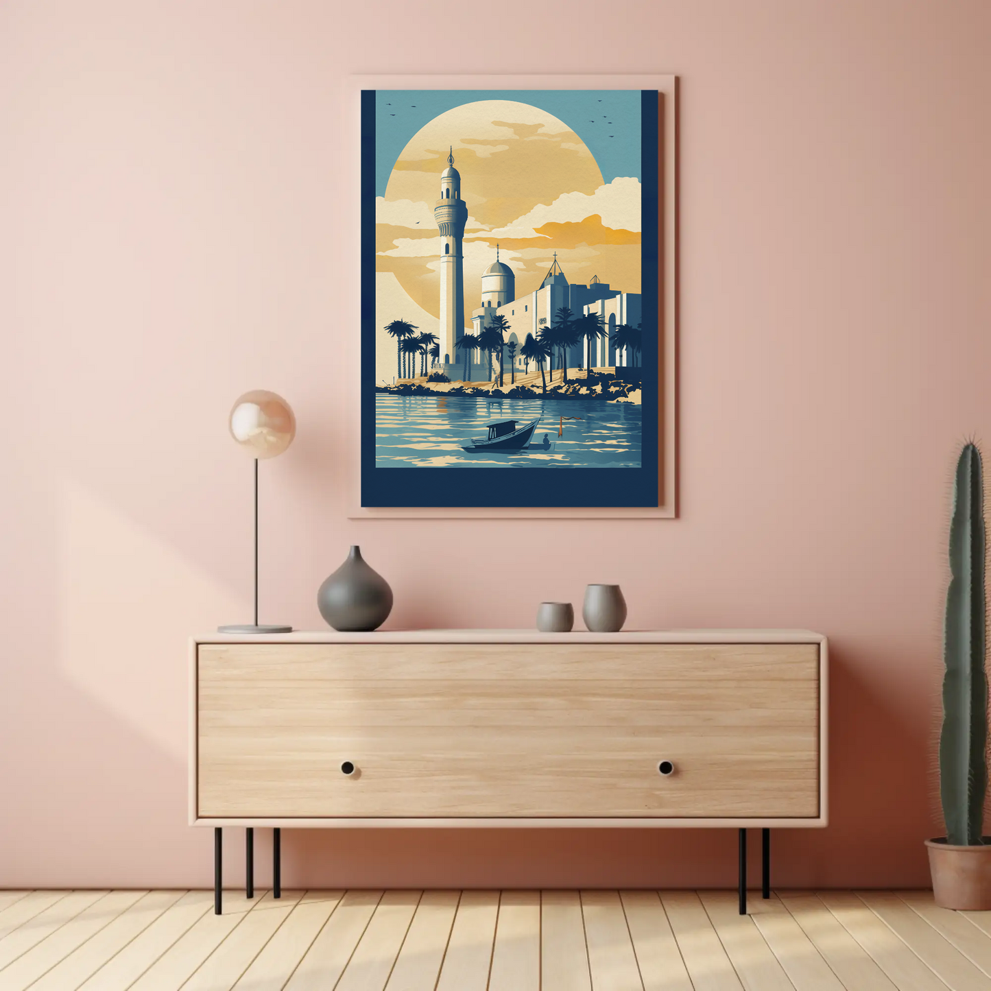 Mosque And Minaret Coastal Scene Vintage Travel Poster