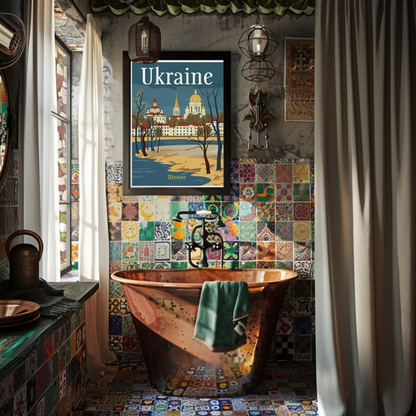 Ukraine Cityscape Vintage Poster
