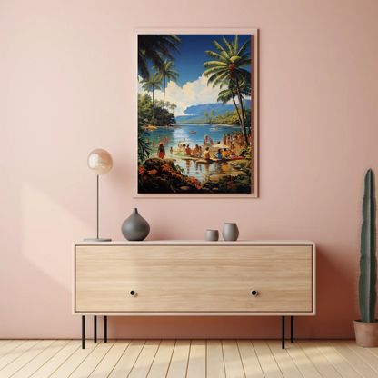 Tropical Lagoon Beach Paradise Vintage Travel Poster