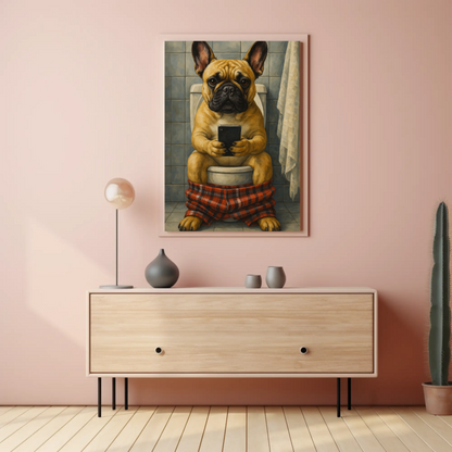 French Bulldog Pooping Vintage Poster