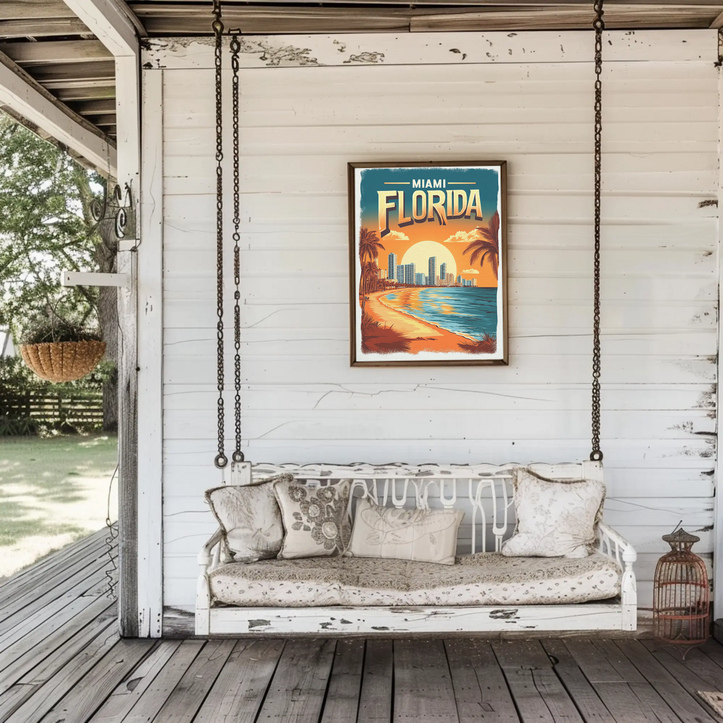 Miami Florida - Beach Sunset Vintage Travel Poster