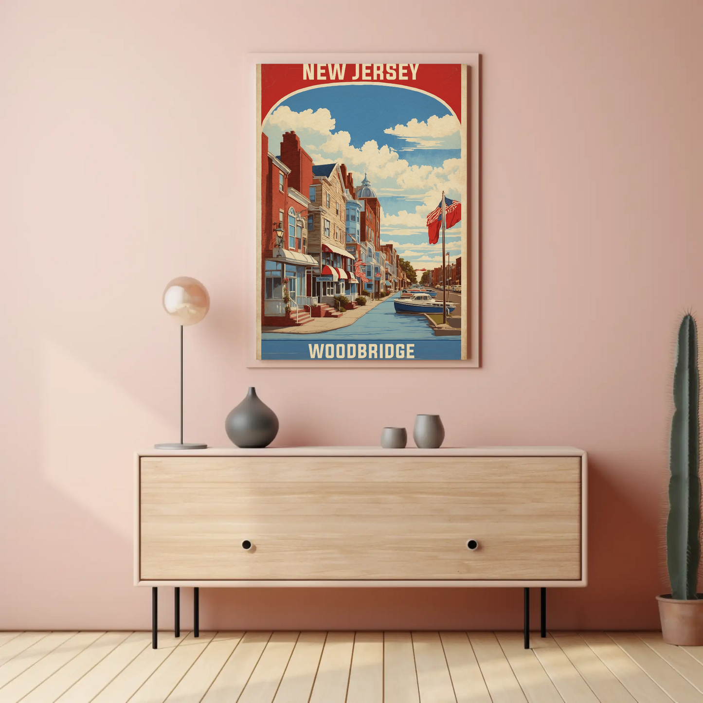 Woodbridge New Jersey Harbor Street View Vintage Travel Poster