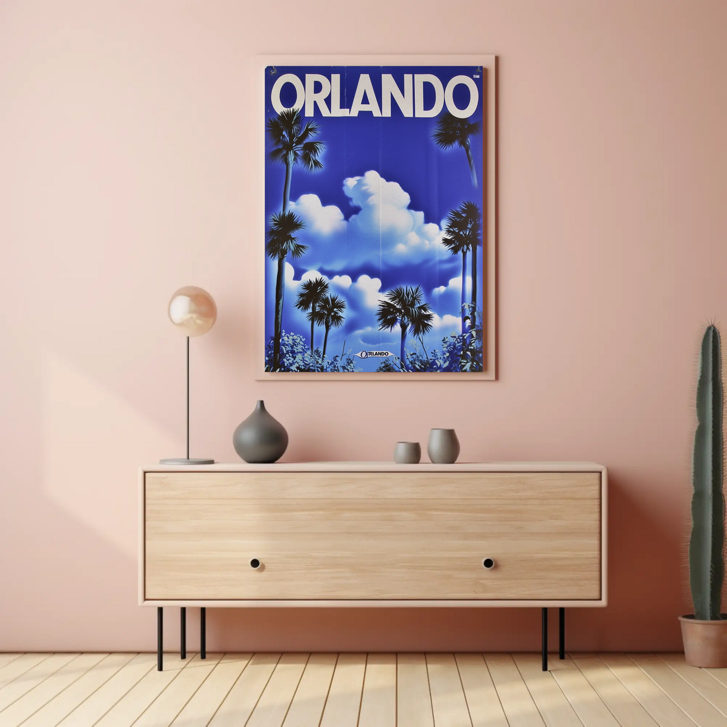 Orlando Florida Palm Trees Clouds Vintage Travel Poster