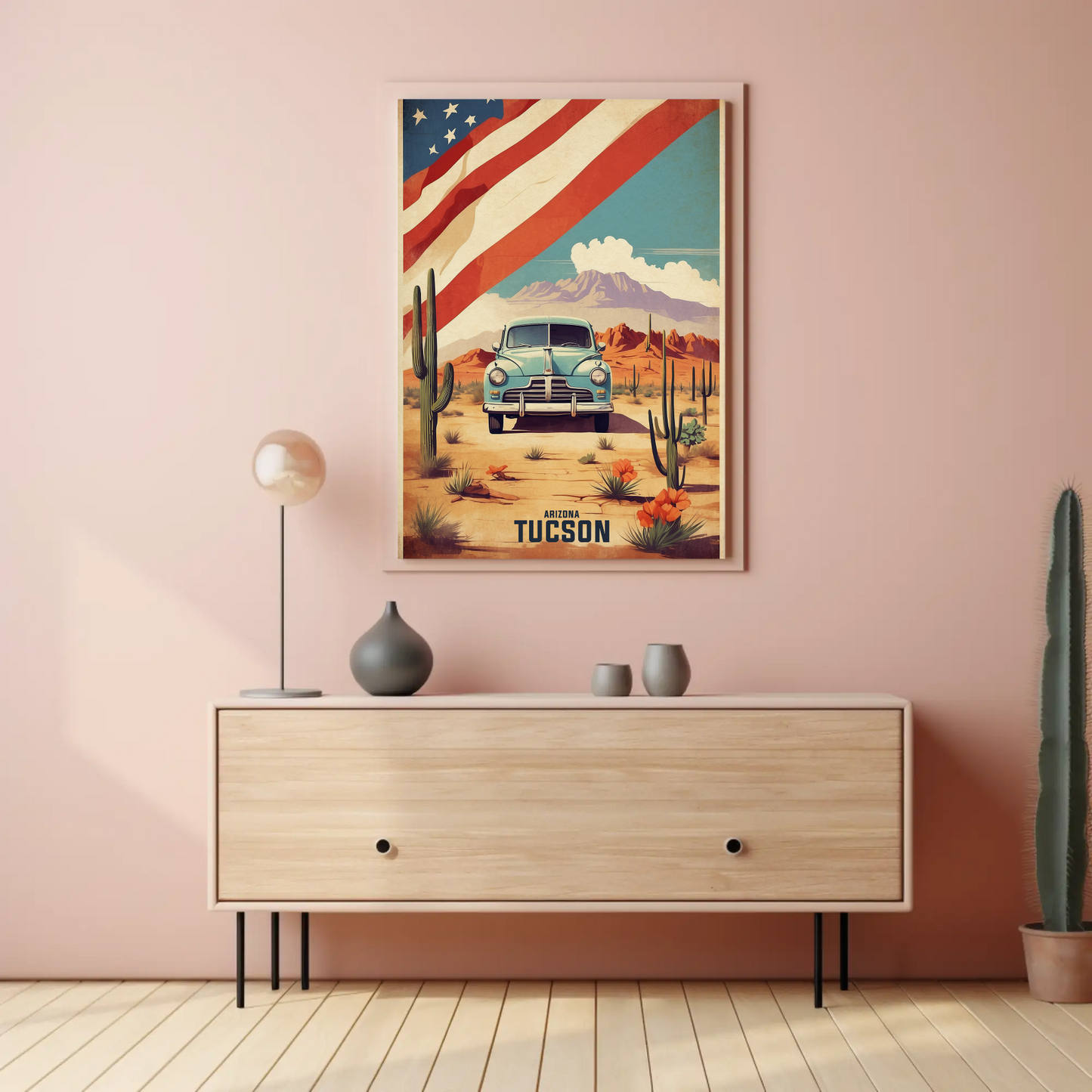 Tucson Arizona Classic Desert Drive Vintage Travel Poster