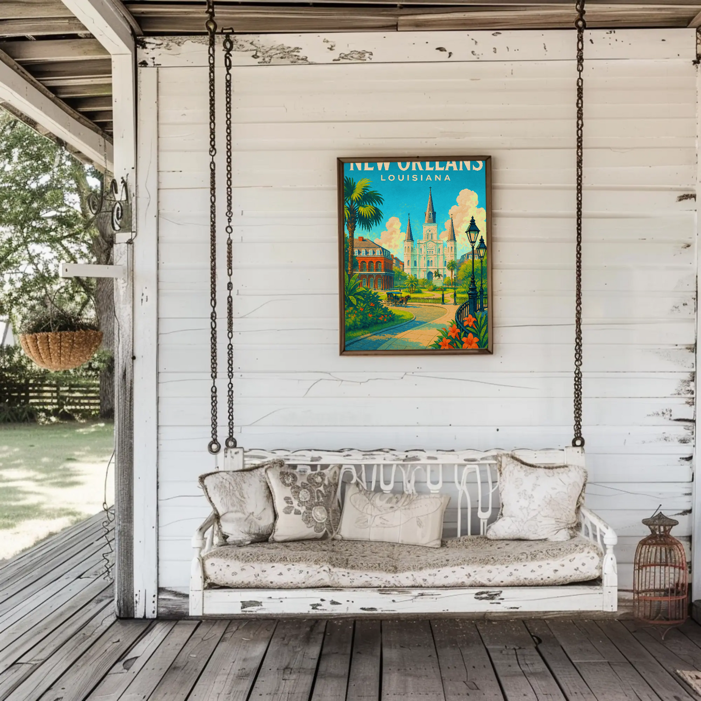 New Orleans Louisiana Cathedral Garden Vintage Travel Poster