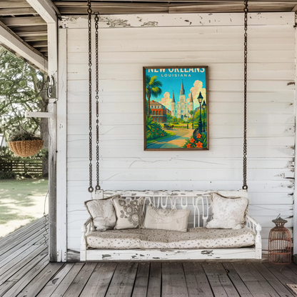 New Orleans Louisiana Cathedral Garden Vintage Travel Poster