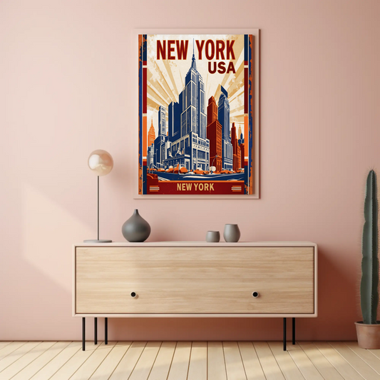 New York USA Empire State Building Vintage Travel Poster