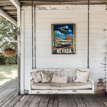 Vintage Poster Nevada Desert Bus UFO