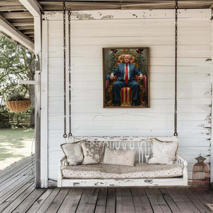 Vintage President Trump 2025 Poster Sitting In Kings Chair