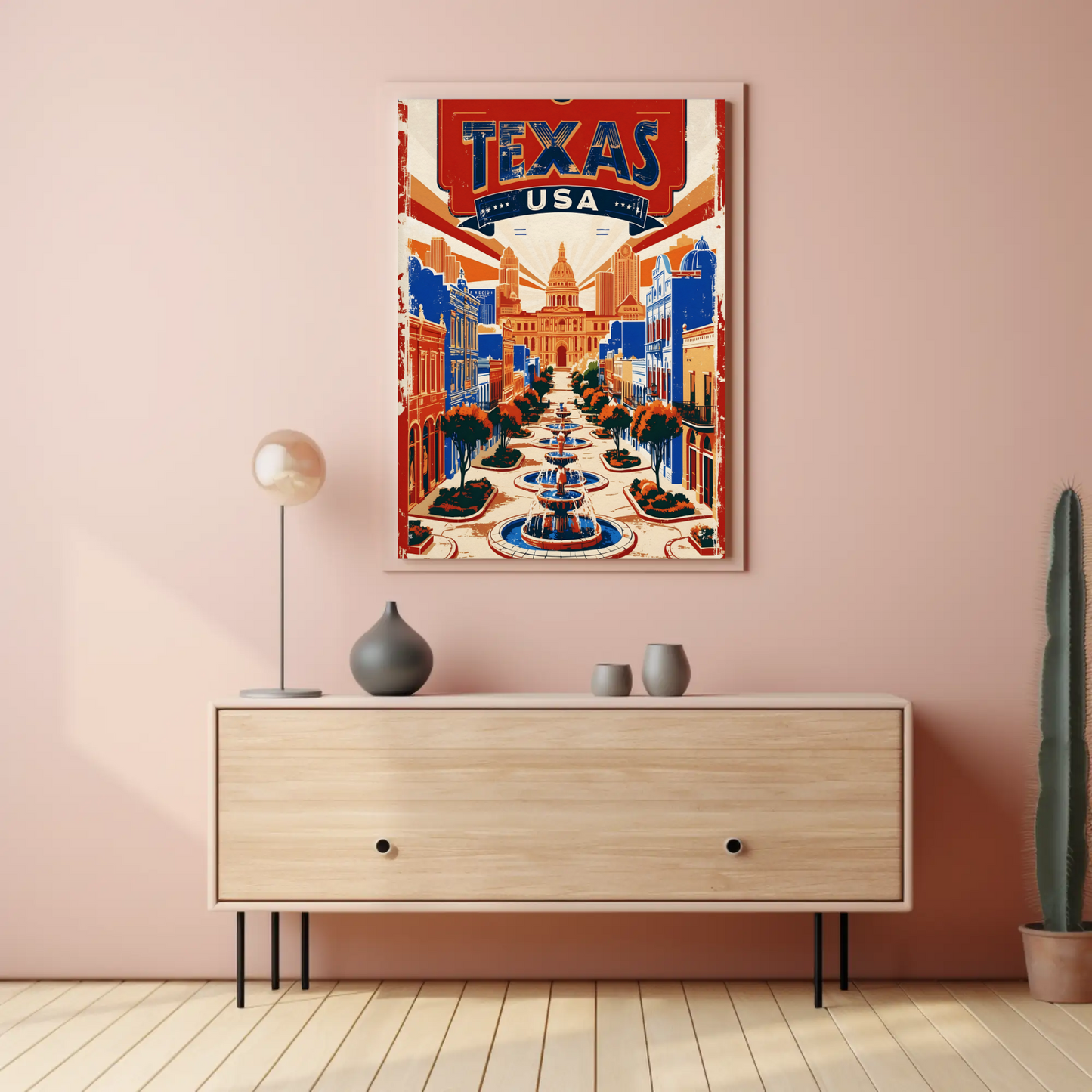 Texas USA Capitol Avenue Vintage Travel Poster