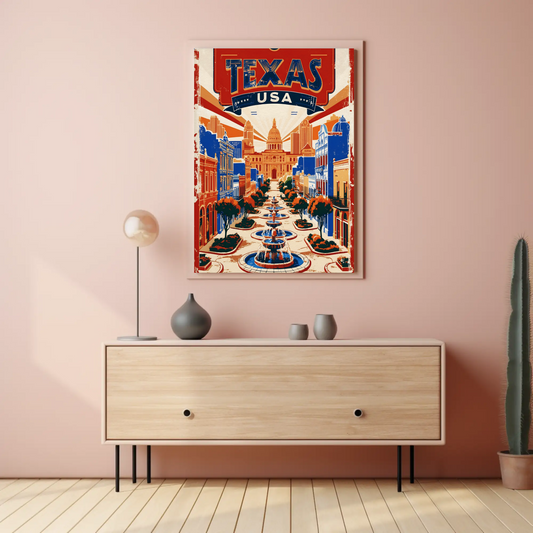 Texas USA Capitol Avenue Vintage Travel Poster