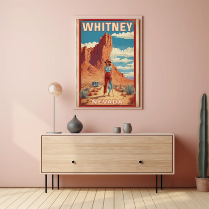 Whitney Nevada Desert Cowgirl Scene Vintage Travel Poster